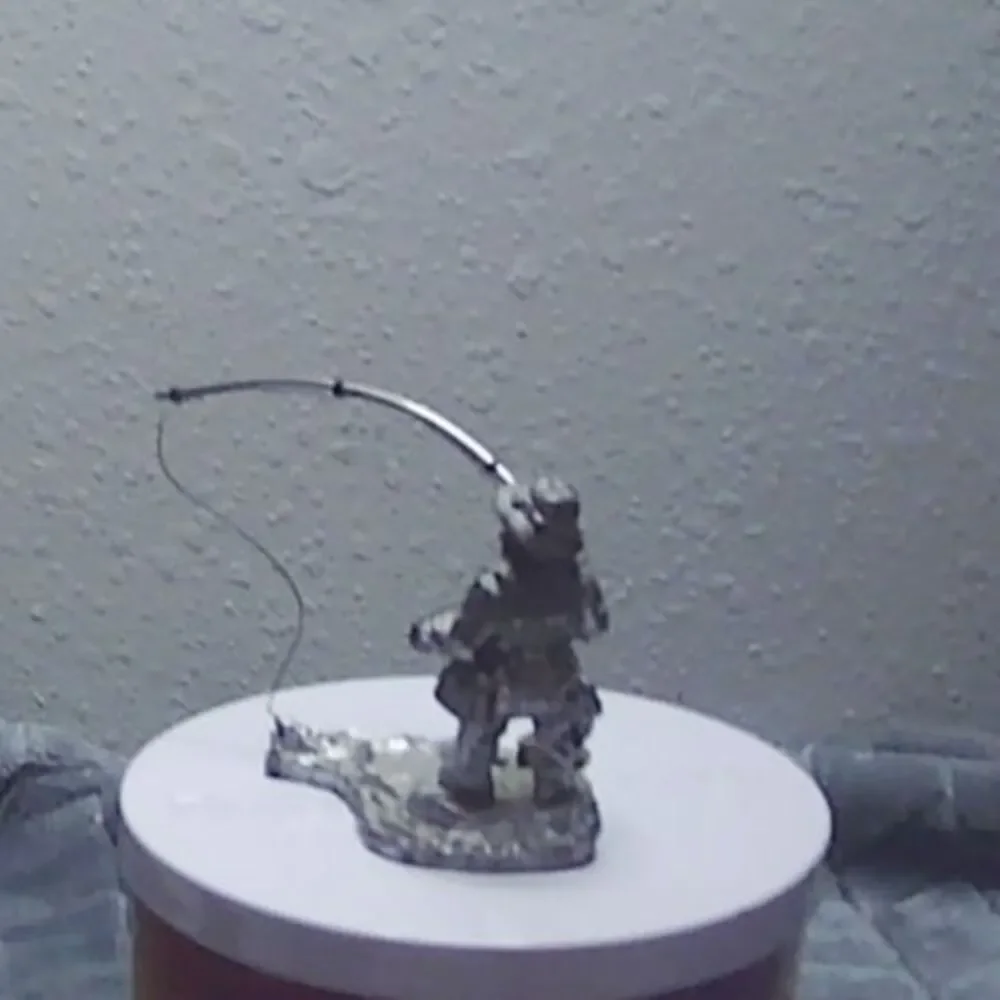 Vintage Pewter and Pyrite Sculpture Man Fly Fishing 2x2.5x1.25